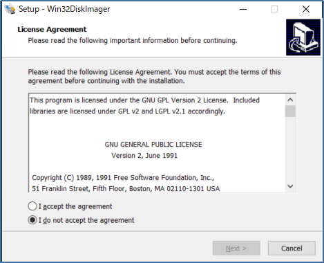 Win32DiskImagerの承認画面