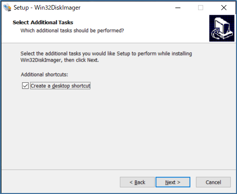 Win32DiskImagerのCreate a desktop shortcut