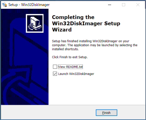 Win32DiskImagerのセットアップ完了